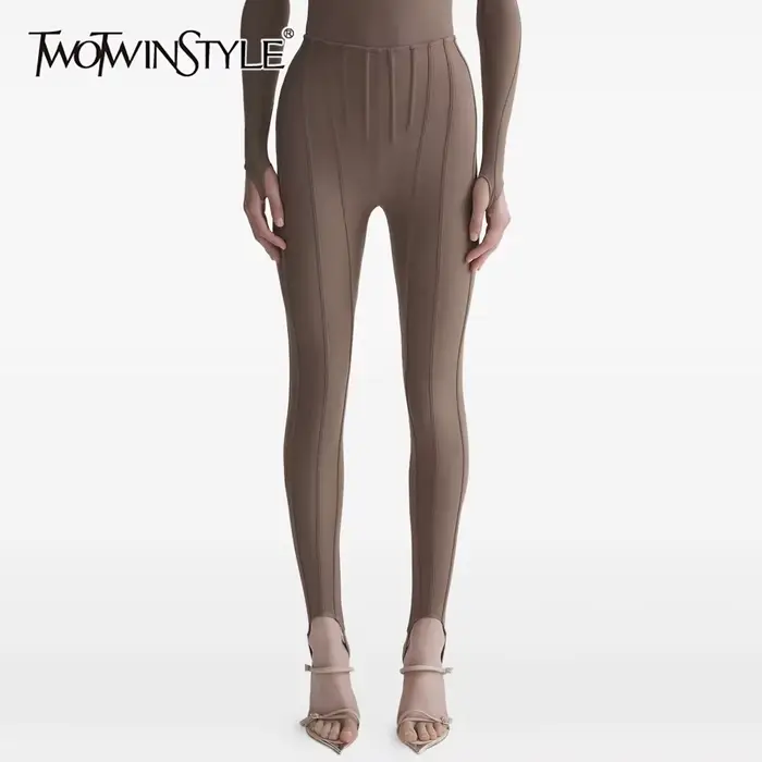 TWOTWINSTYLE solide épissé plis Chic pantalon femme taille haute minceur Streetwear minimaliste femm