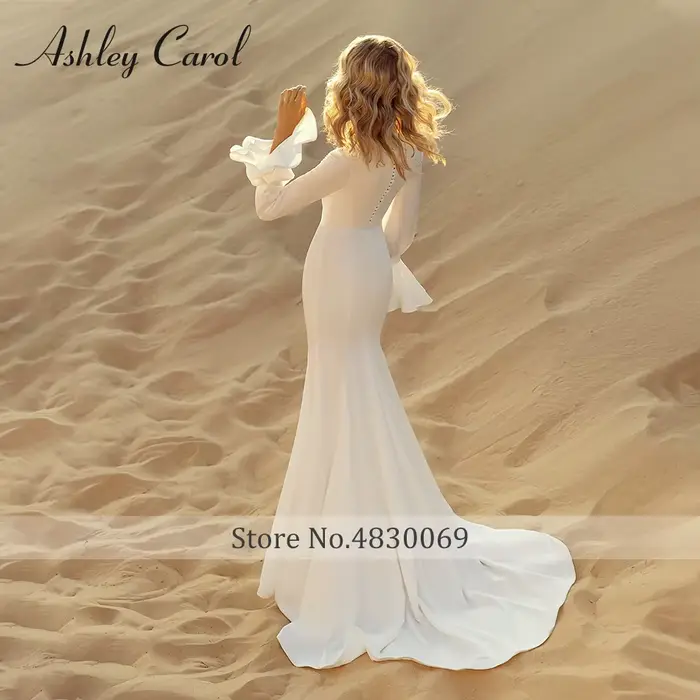 Robe de mariée sirène Ashley Carol en mousseline de soie avec train de balayage pour femmes, couleurs personnalisables, futurs mamans incluses, pour mariages et soirées élégantes