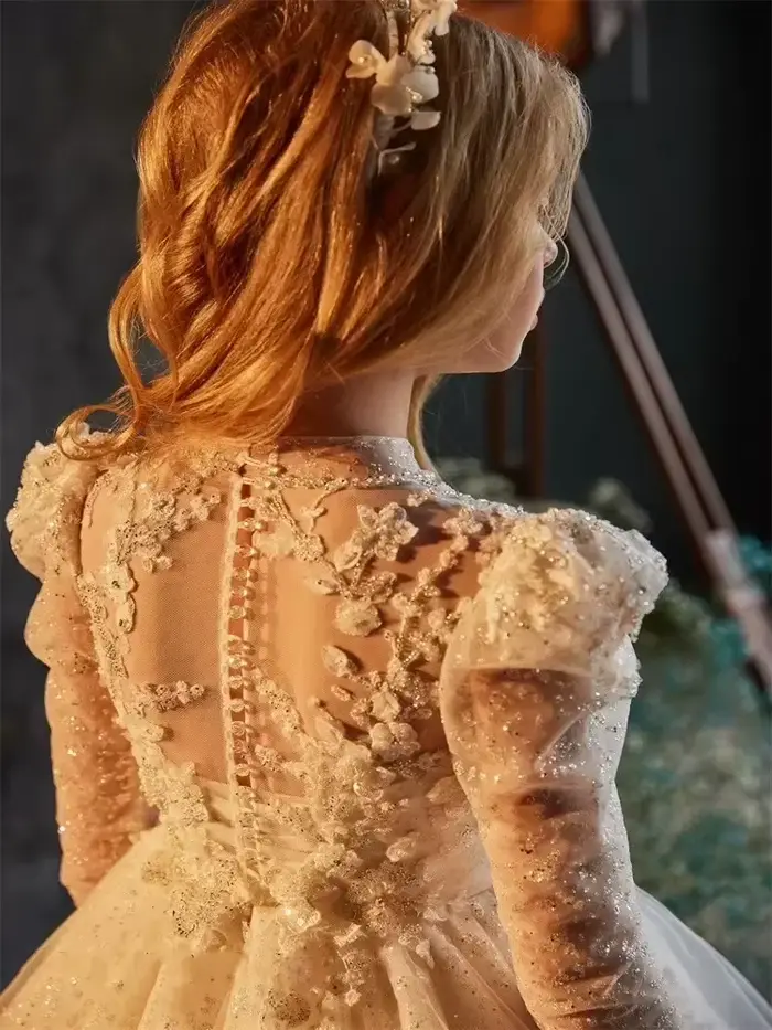 Robe blanche élégante à fleurs pour filles, robes de bal, demoiselle d'honneur, première communion, mariage, anniversaire, concours de mode, occasions spéciales
