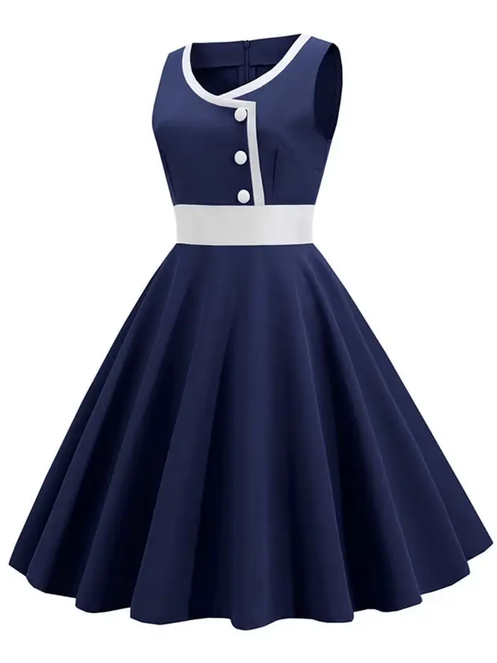 Robe vintage rétro années 50 et 60 pour femmes, décontractée et élégante, robe de soirée sans manches polyester coton grande taille