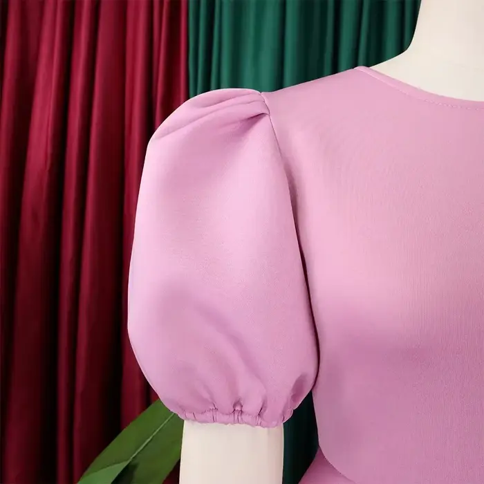 Robe élégante pour femmes col rond manches courtes taille haute plissée mi-mollet style sexy et club polyester fibre naturelle occasions spéciales anniversaires événements de charité