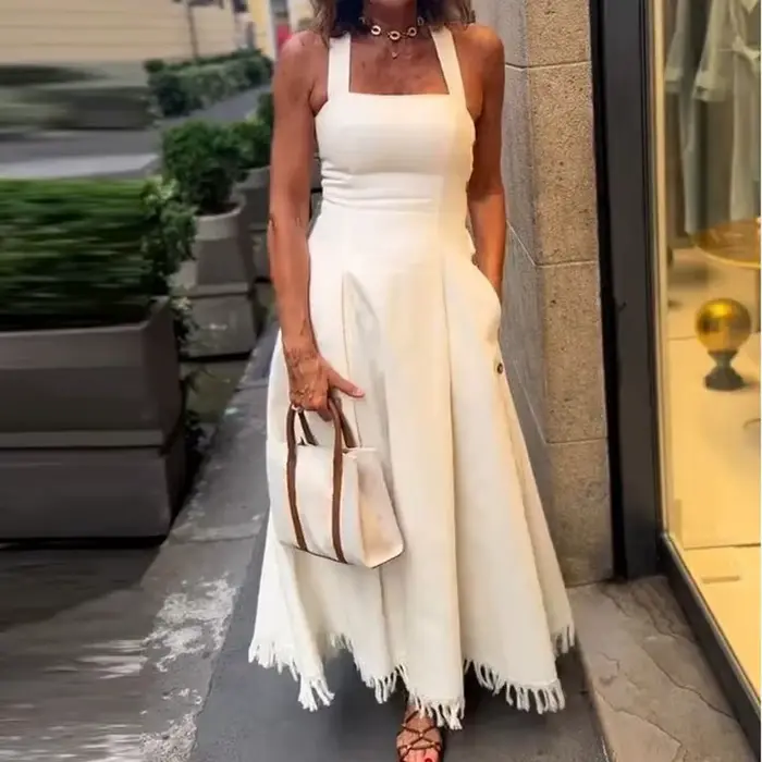 Robe longue d'été à Camisole blanche