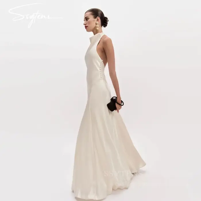 SSYTENS Robes de mariée civiles sexy dos nu en satin de soie