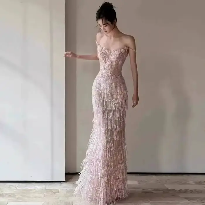 Robe à franges robe de soirée pour femme robe de princesse haut de gamme Banquet Socialite artisanat