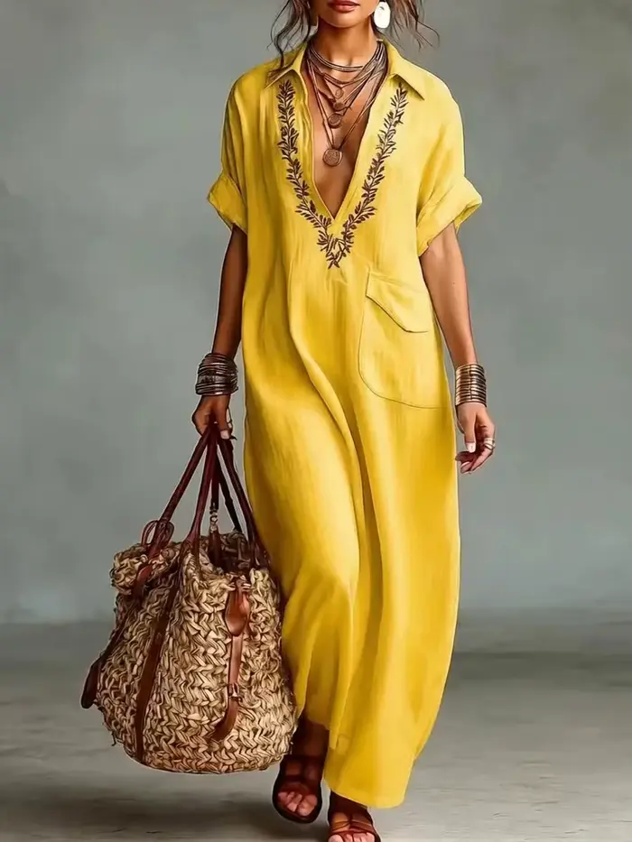 Robe longue en lin mélangé pour femmes