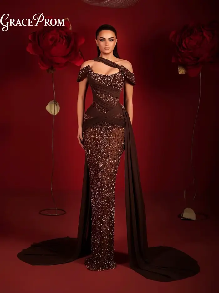 Robe longue élégante marron
