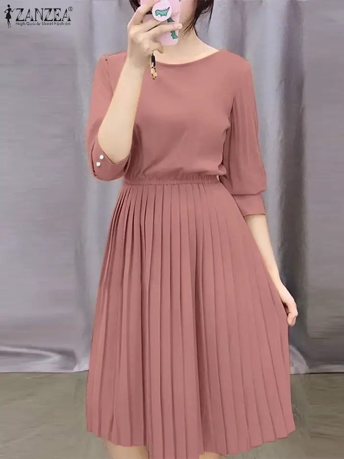 Robe d'été ZANZEA en polyester décontractée avec volants pour femmes, occasionnelle et quotidienne, couleurs jaune, rose, vert armée, taille S à XXXL