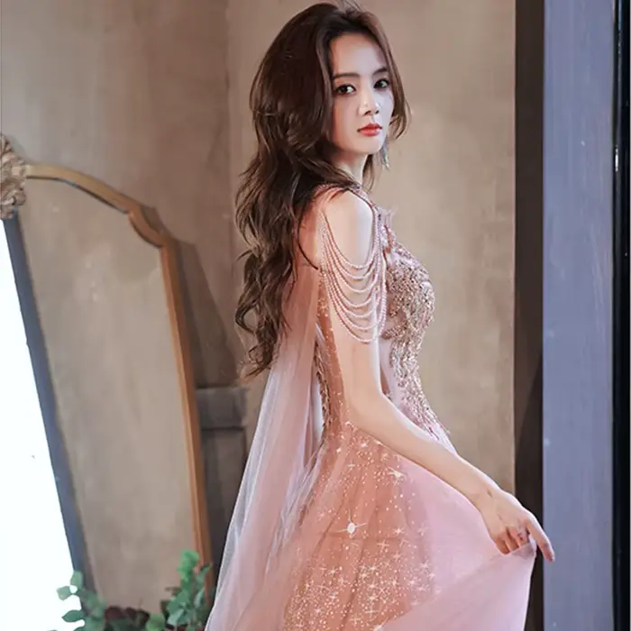 Robe de mariée de luxe française à sequins, robe de bal sexy, robe de soirée d'été, robe de cérémoni