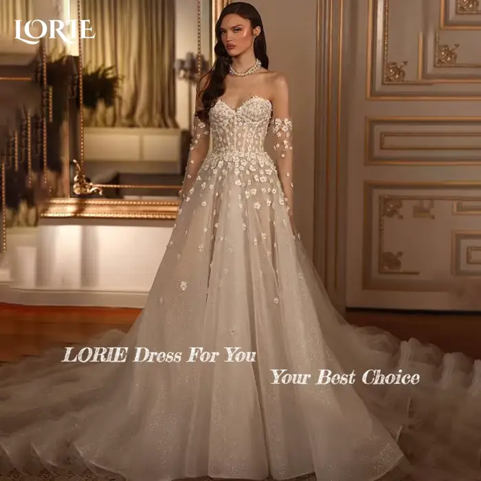LORIE paillettes robes de mariée 3D fleurs brillant chérie robe