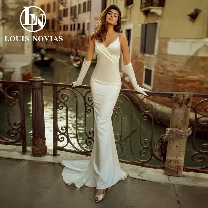 Modis-Robe de mariée sirène sexy dos nu, bretelles spaghetti, satin, col en V, robes de mariée, simp