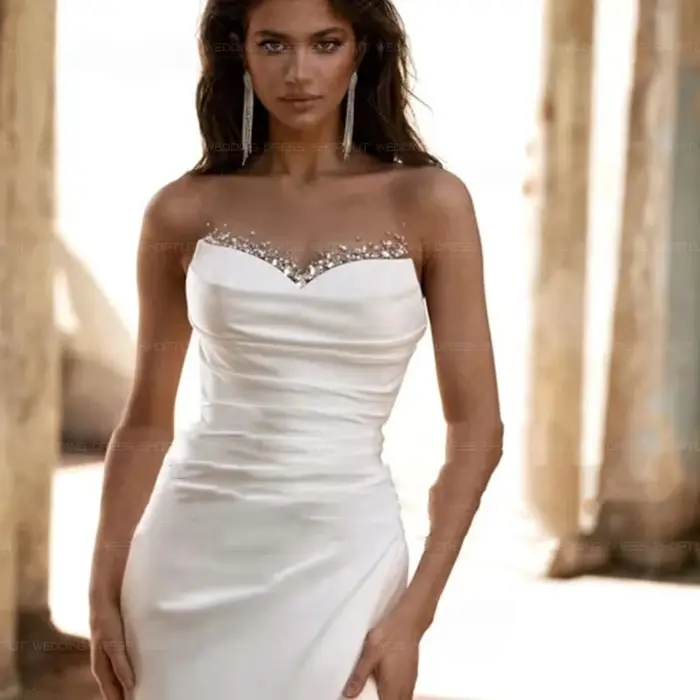 Robes de mariée TLIT classiques en satin de soie blanc