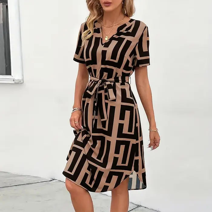 Robe courte imprimée ample pour femmes, décontractée, mode été, ligne a, mi-longue, élégante, Vintag