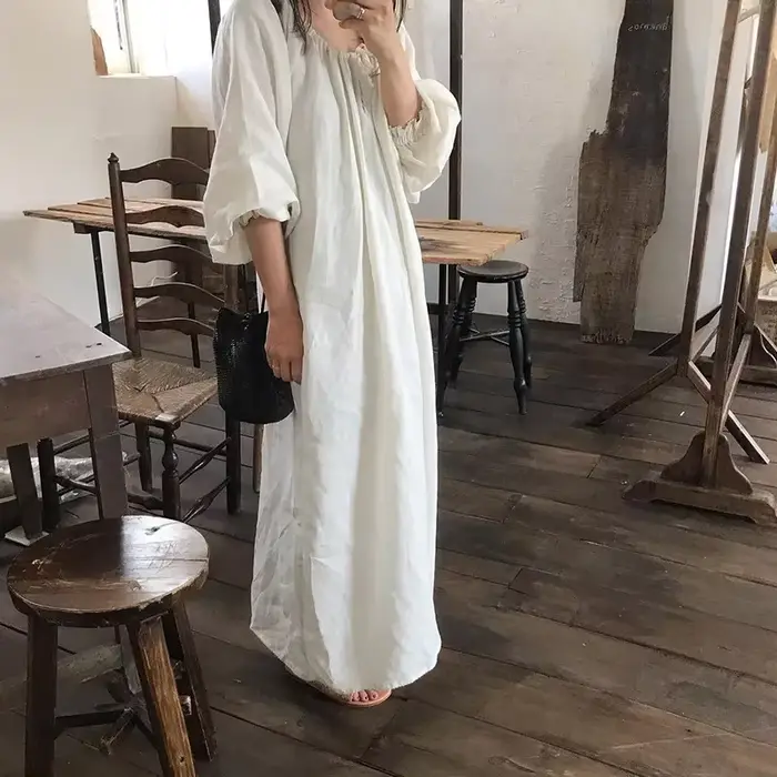 Robe Mori originale vintage en coton et lin pour femmes, robe longue à manches longues décontractée,