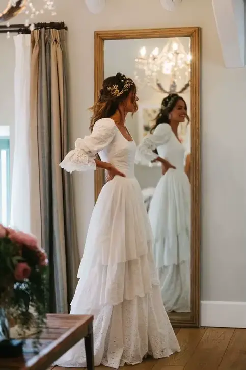 Verngo-Robe de Mariée Rustique en Dentelle, Vintage, Style Boho, Ligne A, Demi-Manches, à Plusieurs 