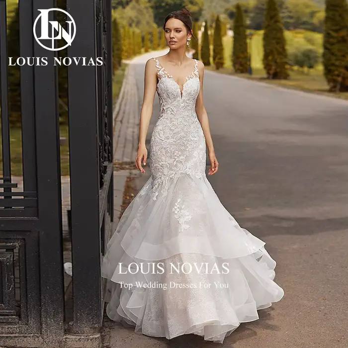 Robe de Mariée Sirène Brodée avec Bretelles Spaghetti Taille Personnalisable Occasions Spéciales