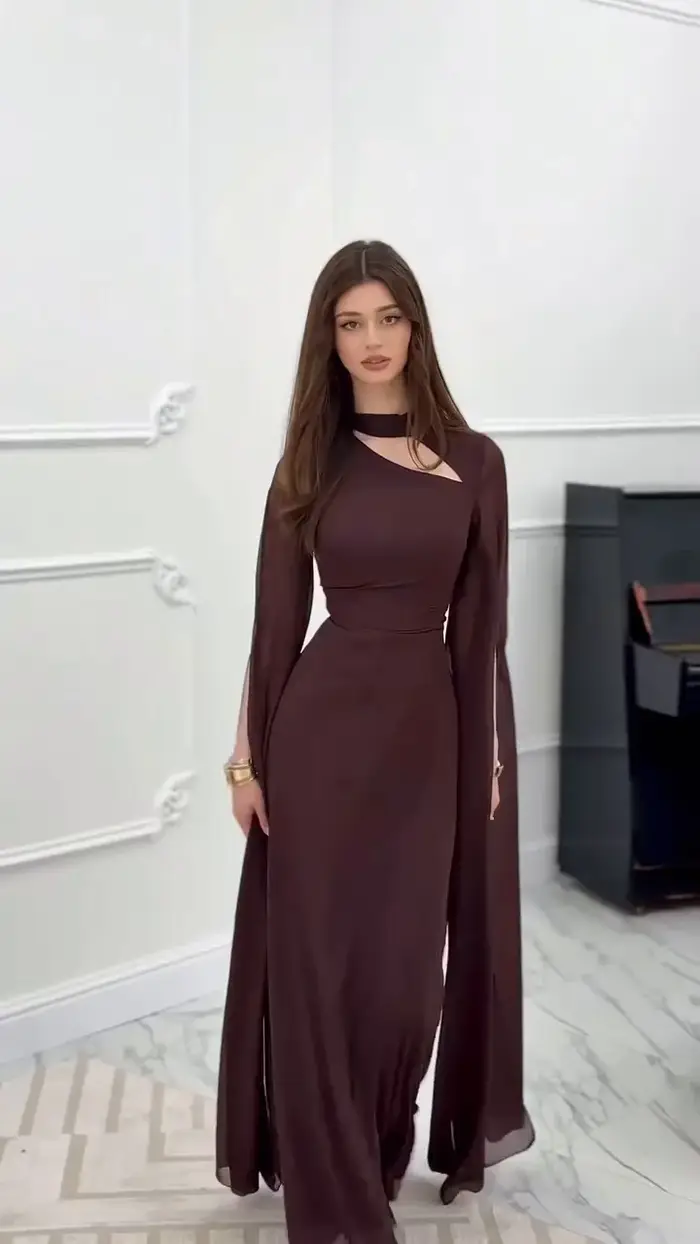 Robe longue femmes robes de soirée col rond pétales manches une ligne à lacets Sexy longueur de plancher taille serrée