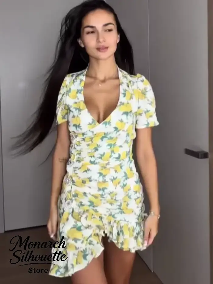 Robe Courte Chic à Volants Imprimés pour Femme