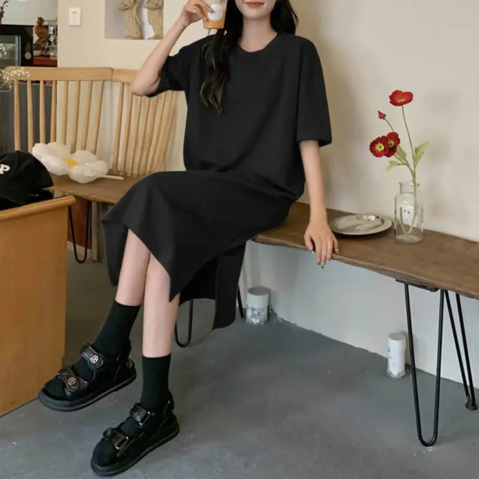Robe mi-longue décontractée à manches courtes pour femmes
