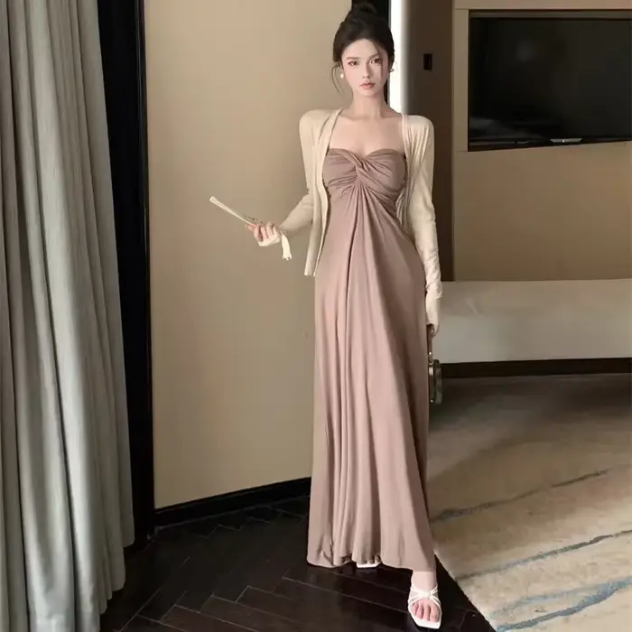 Robe longue à manches courtes pour femme