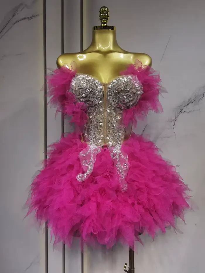 Robe de bal mini 2 pièces pour femmes en rayonne, design bustier sexy, couleur kaki pour scène, boîte de nuit et soirées en discothèque