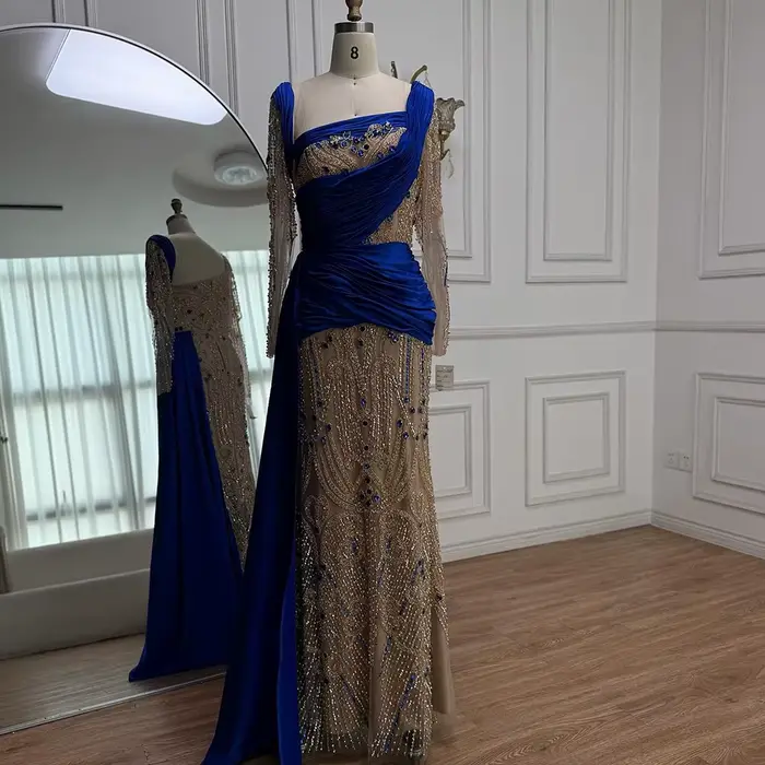 Robe de soirée sirène en velours bleu Royal