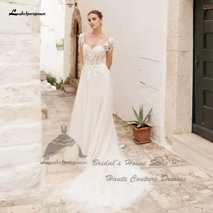 Yanshmigown-Robes de mariée bohème personnalisées, dentelle civile, manches longues, robe de mariée de plage élégante, quel que soit le dos à lacets, 2025