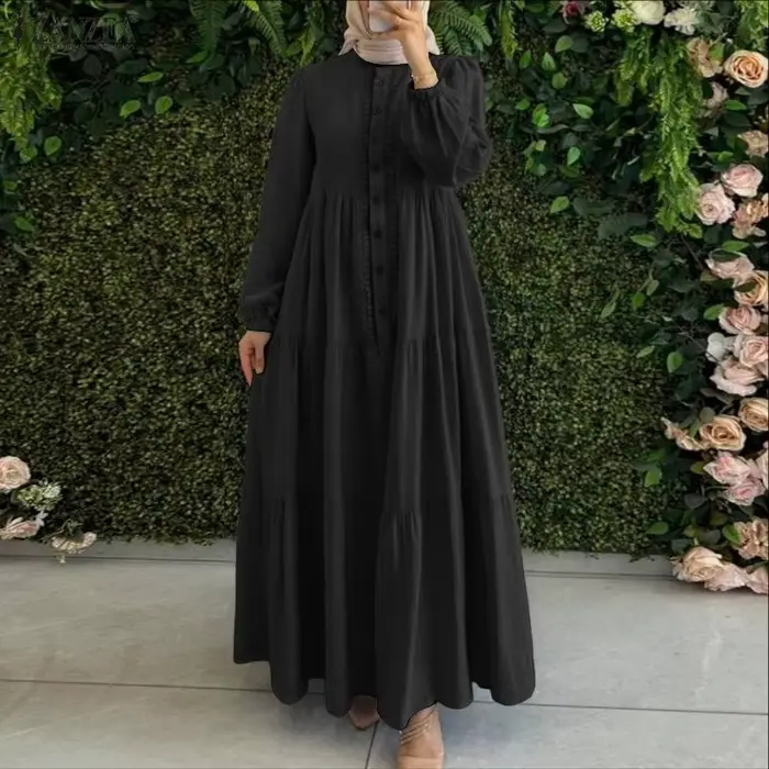 ZANZEA mode musulmane Abaya Robe Femme élégante à manches longues plissée