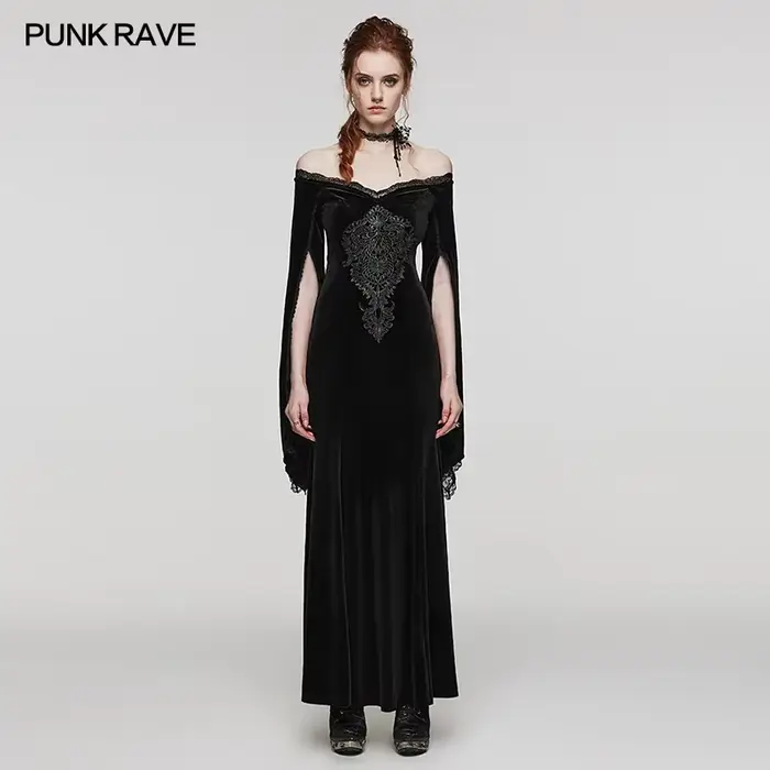 PUNK RAVE-Robe Longue en Velours artificiel astique pour Femme, Vêtement Gothique, Délicat, Magnifiq