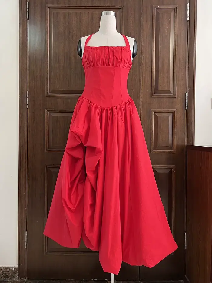 Robe de soirée élégante et glamour VGH rose à bretelles pour femmes