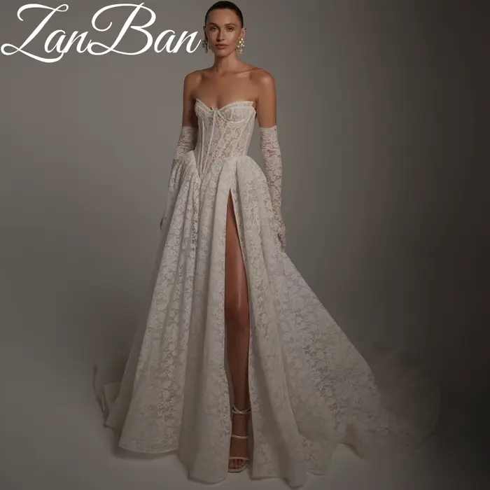 ZanBan élégant 2026 robes de mariée avec Appliques fendues dentelle épaules dénudées Tulle vestidos 