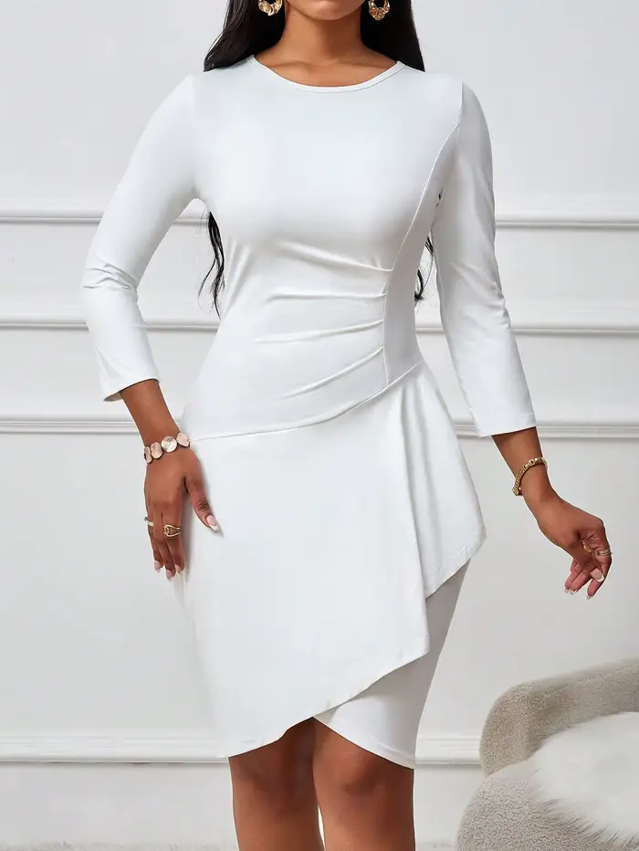 Robe moulante mini blanche à col rond pour femme - Élégante