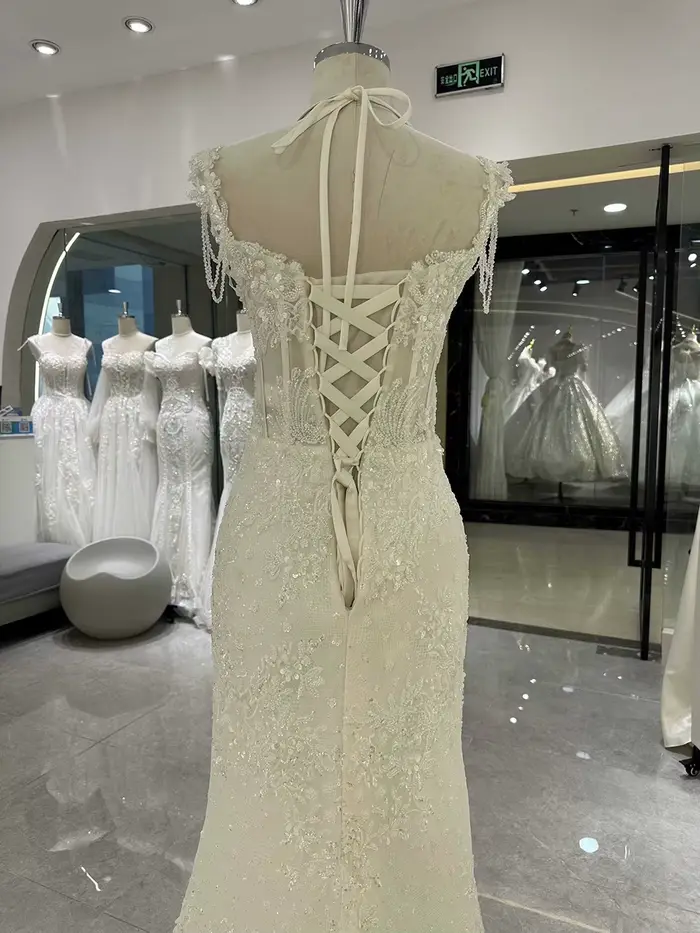 9448 personnalisé image réelle sexy sirène robe de mariée 2022 dentelle manches courtes robes