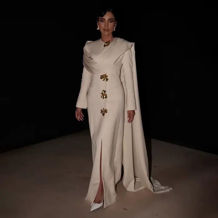 Robe de soirée sirène Sharon Said style Dubaï avec cape et manches longues pour mariage et fête en polyester élégante à offrir pour femme occasions spéciales