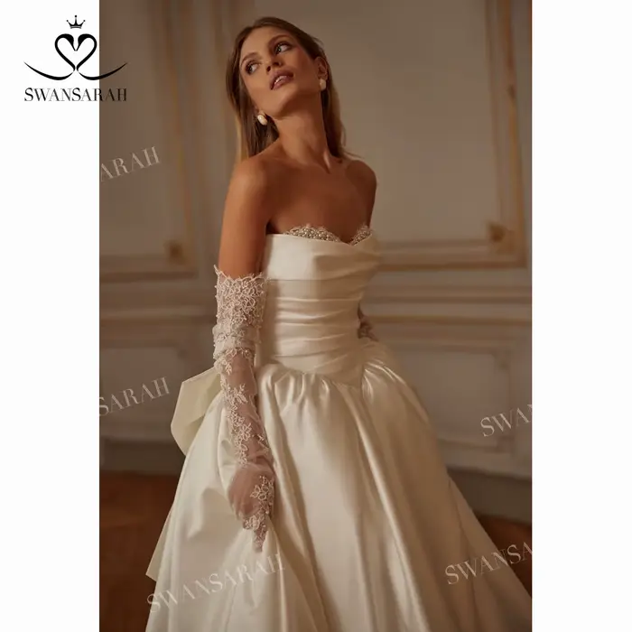 Robe de mariée Chérie a-ligne vintage perles arc princesse personnalisée fête SwanSarah haute couture