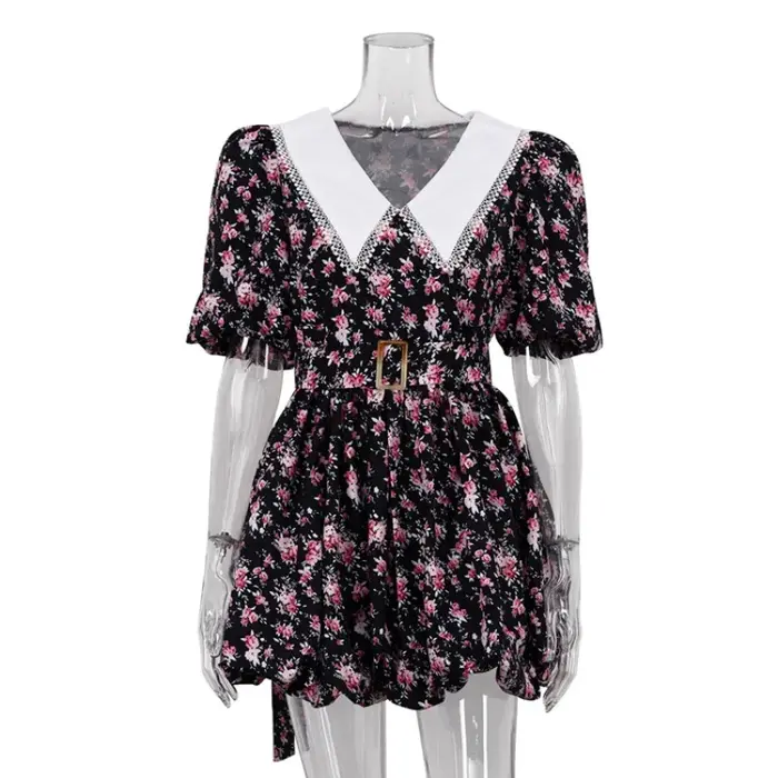 Robe Courte Plissée Vintage d'Été 2026 pour Femme