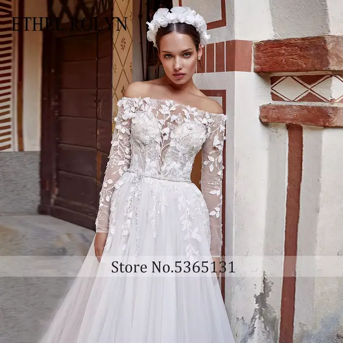 ETHEL ROLYN a-ligne De mariée avec robe col bateau charmante perles Appliques paillettes