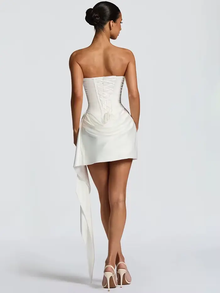 Mini robe élégante sans bretelles, Corset Sexy, épaules dénudées, froncée, dos nu, rose, soirée, inv
