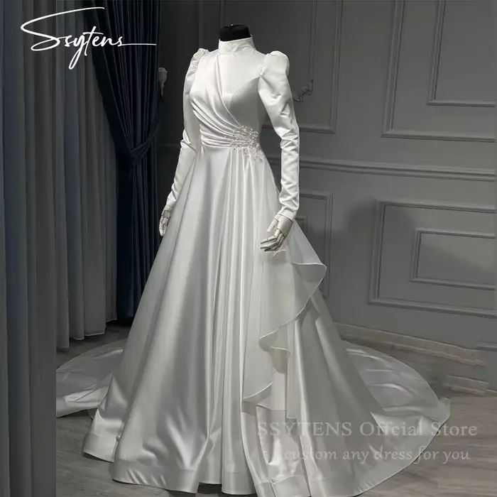 SSYTENS arabe modeste robes de mariée col haut élégant musulman