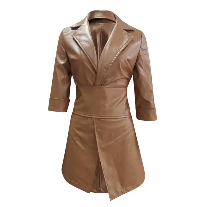 Robe en cuir à manches longues pour femmes
