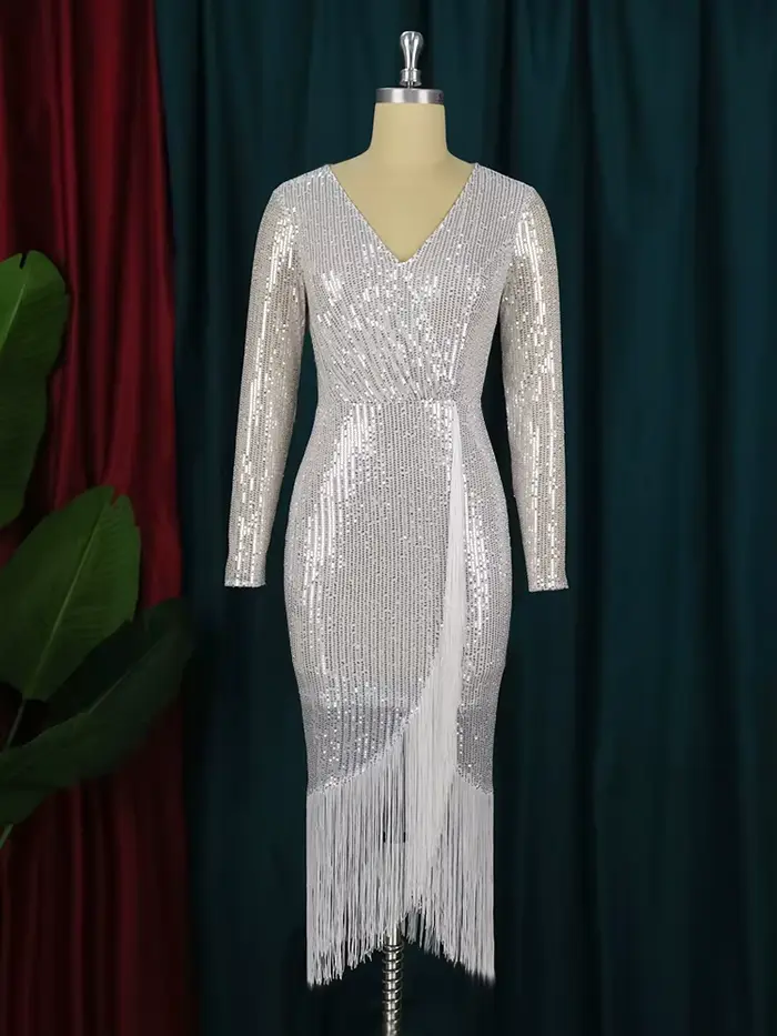 Robe à Paillettes Argentées pour Femme