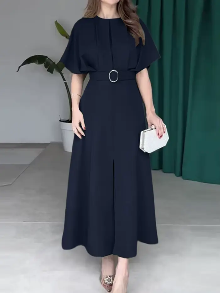 Robe élégante ZANZEA en polyester avec manches chauve-souris pour femmes, style européen, coupe régulière, longueur cheville, printemps/automne, occassions spéciales et quotidienne