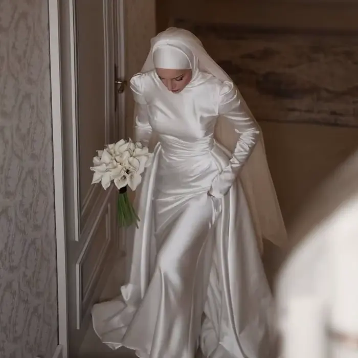 Robes de mariée sirène musulmanes de luxe avec traîne détachable