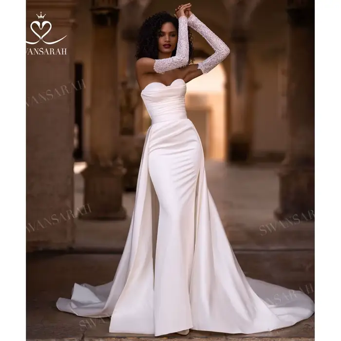 Robe de mariée sirène chérie, robe de mariée princesse, poignée perlée, train amovible, W321, person