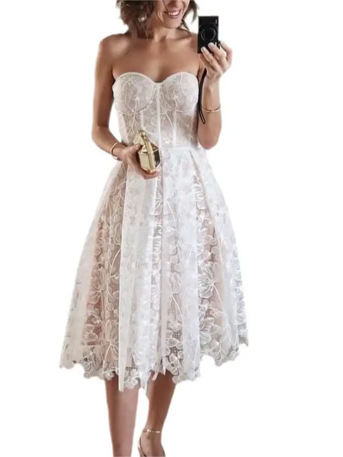 Robe de soirée femme mode sexy dentelle broderie bustier tubulaire robes tempérament socialite banquet bal robes 2025