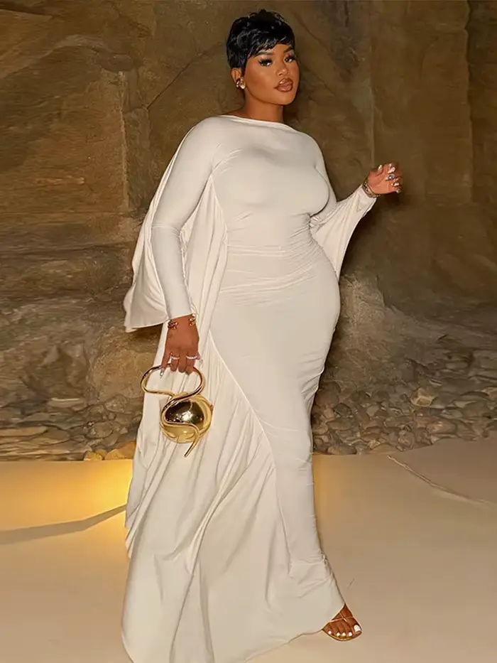 Manches chauve-souris Robe Maxi femmes automne moulante élégant Sexy fête Club mince