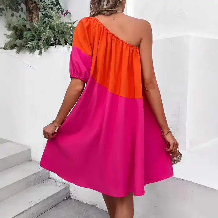 Robe midi décontractée et confortable à manches courtes et blocs de couleur