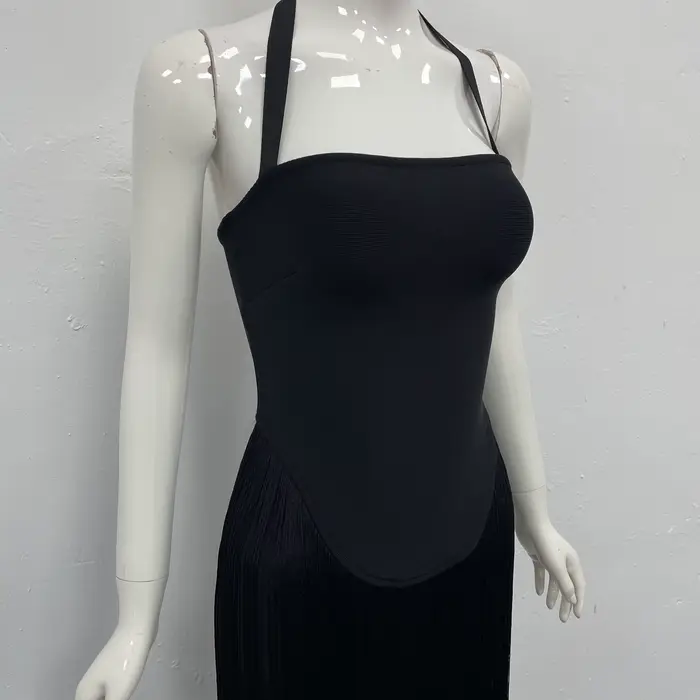 Robe Femme 2025 Style Européen et Américain Sexy Dos Nu Taille Haute Moulante Tube à Franges