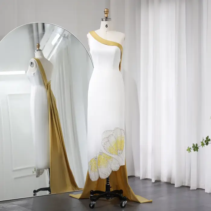 Sharon Said-Robe de soirée blanche avec papillon perlé pour femme