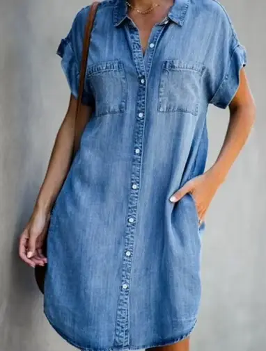 Mode rayé Mini robe pour les femmes décontracté à manches courtes col rabattu bouton chemise robes r
