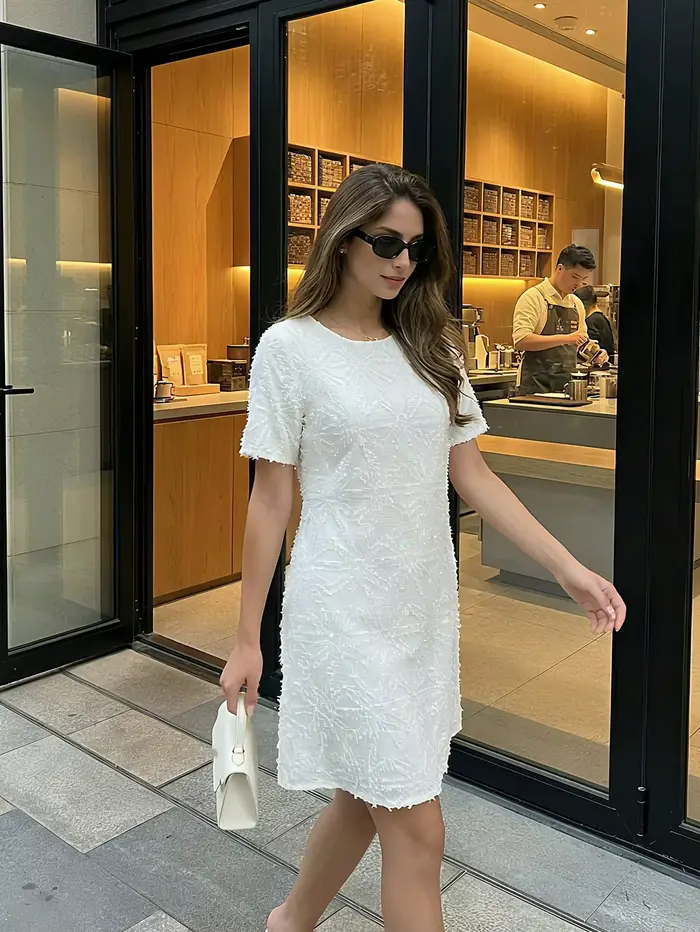 Robe midi élégante style français pour femme nouvelle collection été broderie 3d luxe jupe courte idéale pour vacances plage